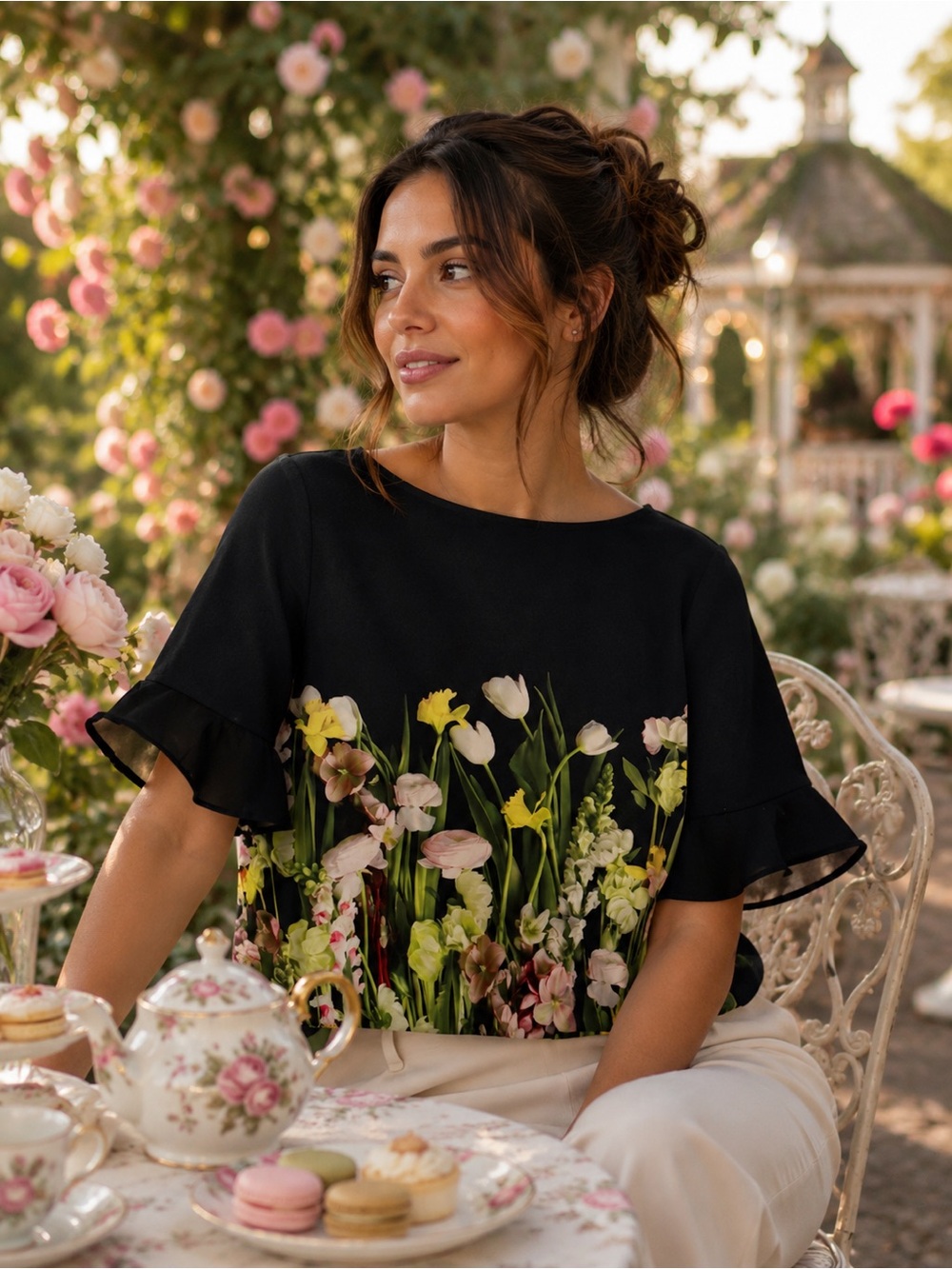 Victoria Beckham for target Floral Print Ruffle-Sleeve top